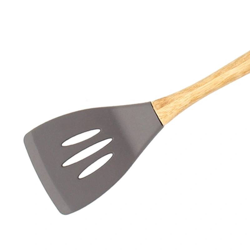 Spaghetti Server Spoon Turner Kitchen Tool Silicone Slotted Turner Spatula with Wood Handle